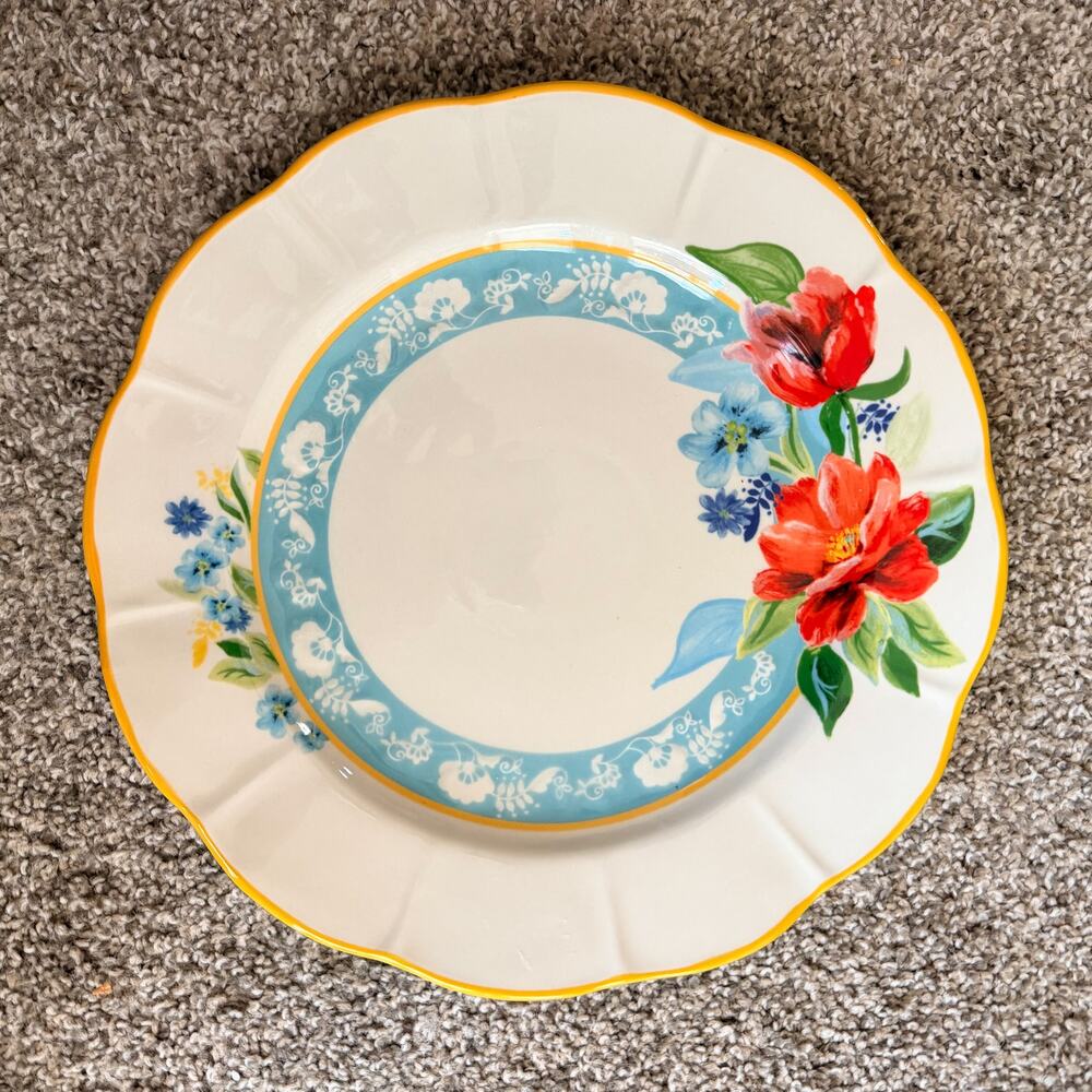 Pioneer Woman Spring Bouquet Scalloped Dinner Plate Floral Yellow Rim
